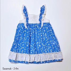 Savannah Blue & White Ruffled Dress - 24m
